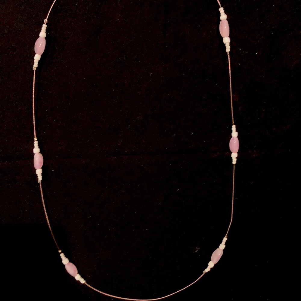 Purple and White Beaded Necklace